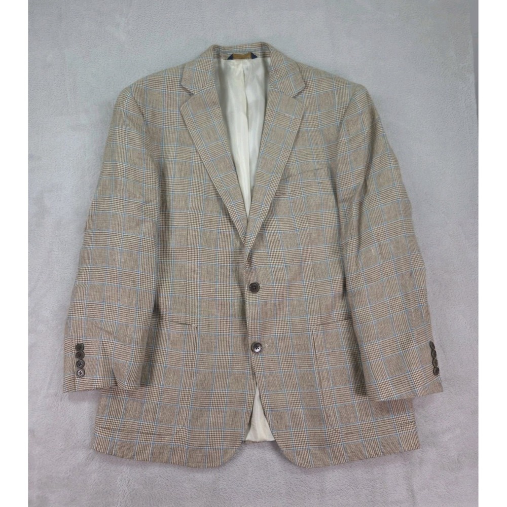Brooks Brothers Blazer 100% Linen 40S Regent Fit Plaid Sport Coat Mens
